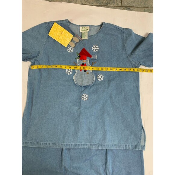 Quacker Factory Skirt Duo Womans 1X Blue Denim Blouse and Skirt with Snowman - Picture 9 of 13